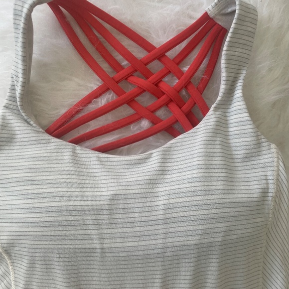 White and Coral Lululemon Wild Tank with Built-in Bra, Size 4 - Picture 7 of 12